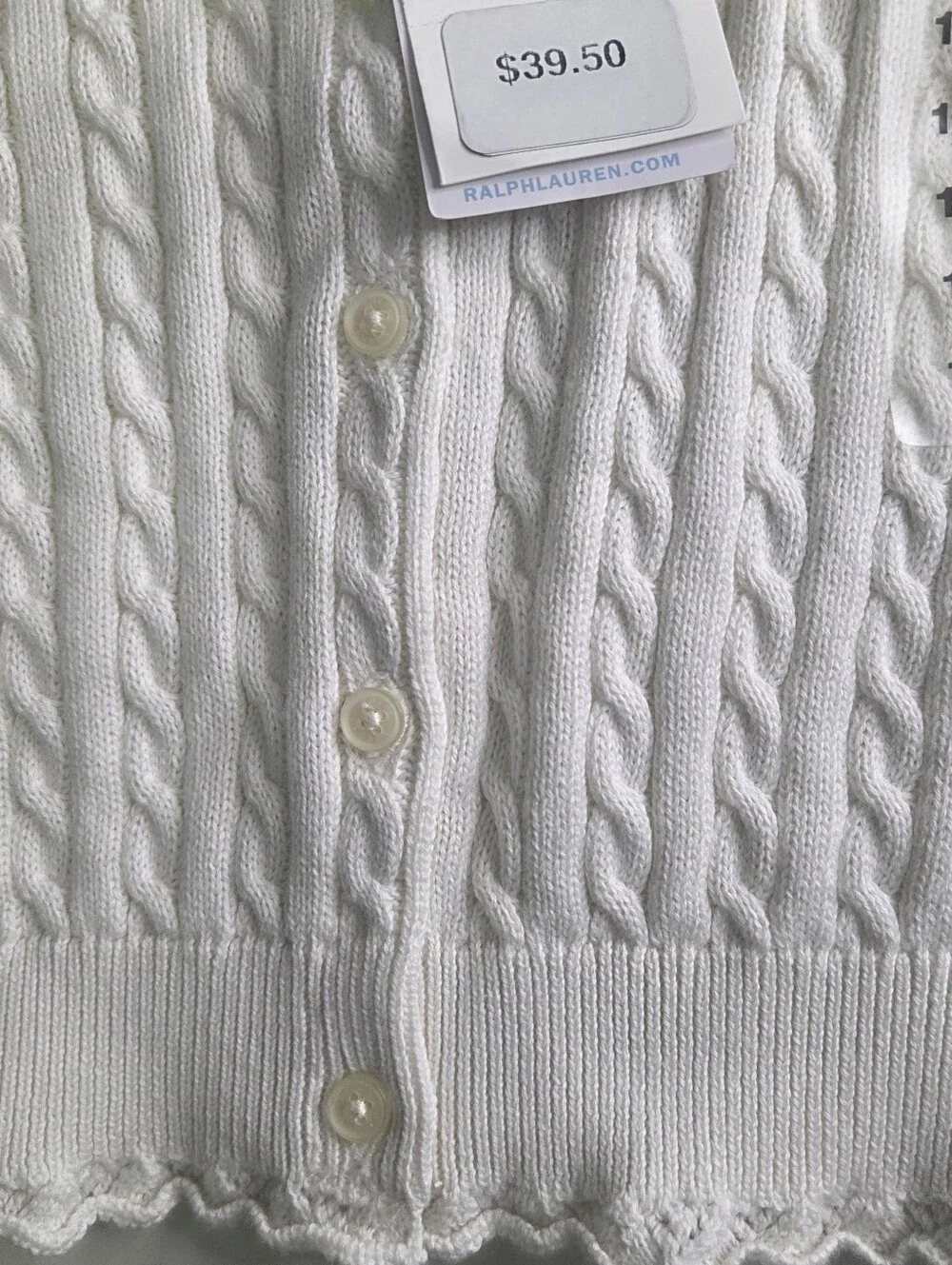 Ralph Lauren Deadstock Knit Cardigan Ruffled Sweater White Cream Size 12 Months